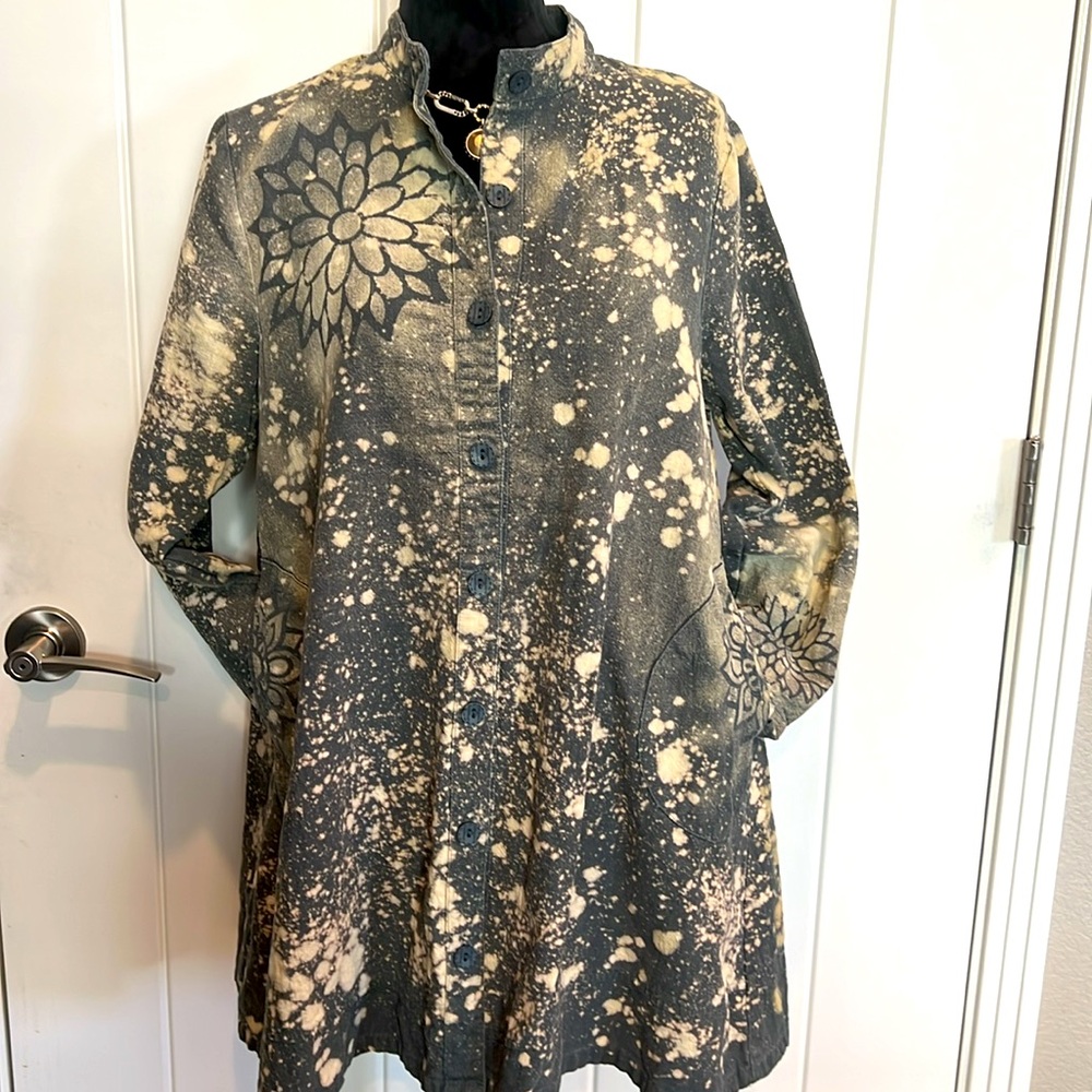 One-of-a-Kind Boho Shacket | Upcycled Mordenmiss Cotton/Linen Tunic | Bleach Art